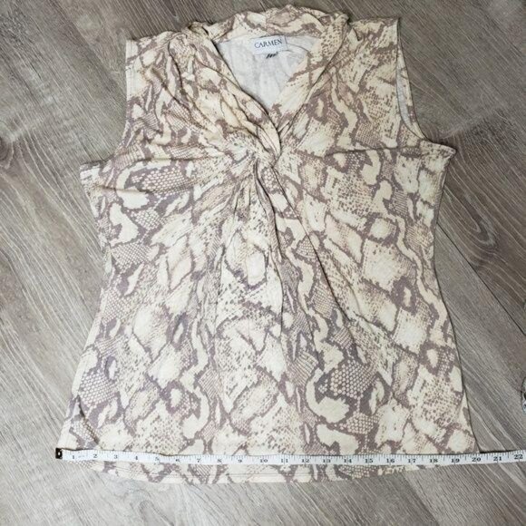 Carmen Marc Valvo Sleeveless Snake Print Blouse Size M Beige/Brown - Picture 7 of 8
